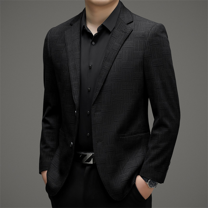 2024春秋季男西服休闲新款条纹两粒扣小西装单件中青年外套上衣男