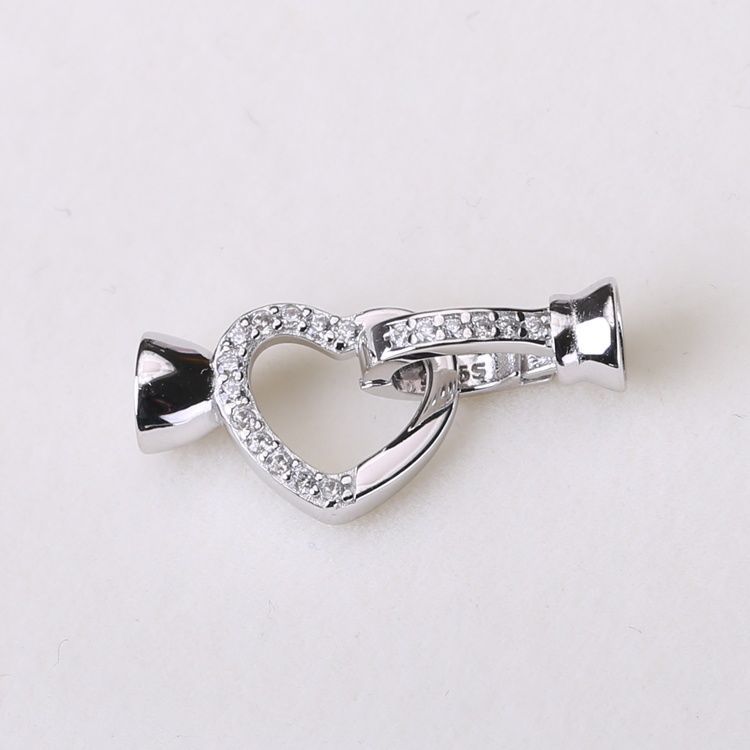 diy配件s925纯银单排心形珍珠搭扣项链扣手链扣子锁扣