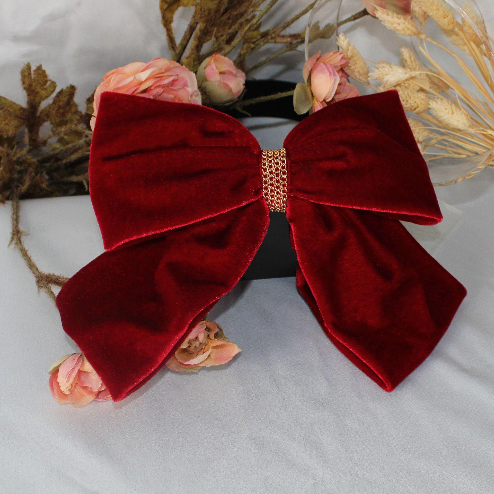 新娘头饰酒红色敬酒服蝴蝶结头饰发夹中式民族风新娘结婚造型配饰