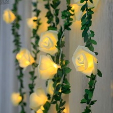 LED彩灯仿真绿植藤玫瑰花灯串房间背景装饰灯月季花朵满天星节日