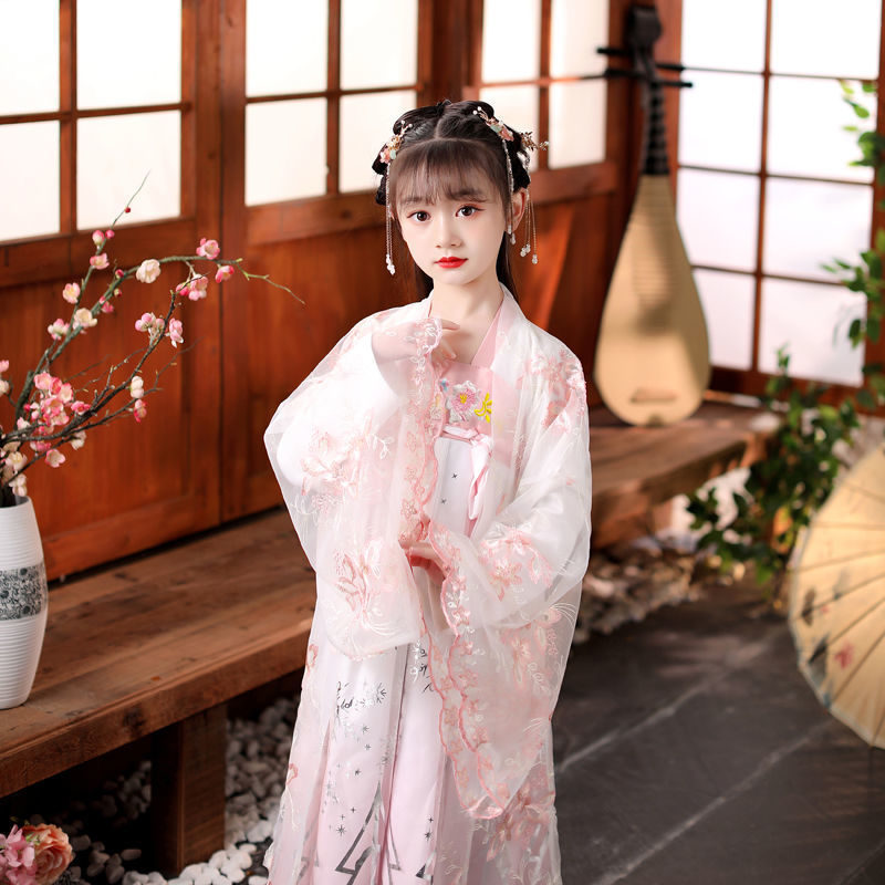 汉服女童儿童古装夏季中国风秋装襦裙仙女飘逸女孩古风连衣裙长袖