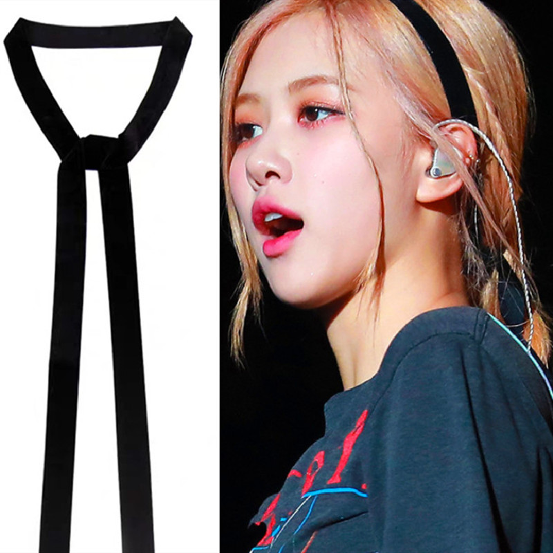 rose朴彩英同款双面黑色丝绒长发带绑发带diy手工蝴蝶结网红发饰