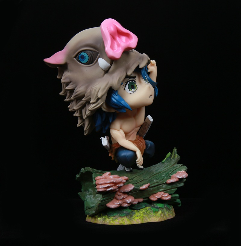 鬼灭之刃 sh 嘴平伊之助 猪头 蹲树场景q版手办模型公仔汽车-阿里巴巴