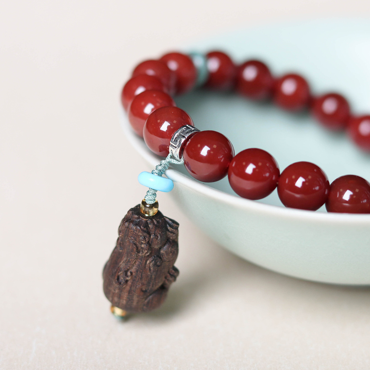 蓬森珠宝南红玛瑙单圈手串文玩檀木貔貅天然白水晶隔珠手链饰品女