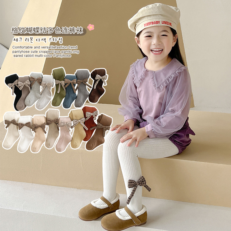 Girls' Leggings Spring and Autumn Thin Korean Style Bowknot Baby Solid Color Children's Pantyhose Wholesale Stockings