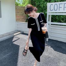 时尚气质假两件小香风连衣裙女夏季2024法式新款高腰显瘦小黑裙子
