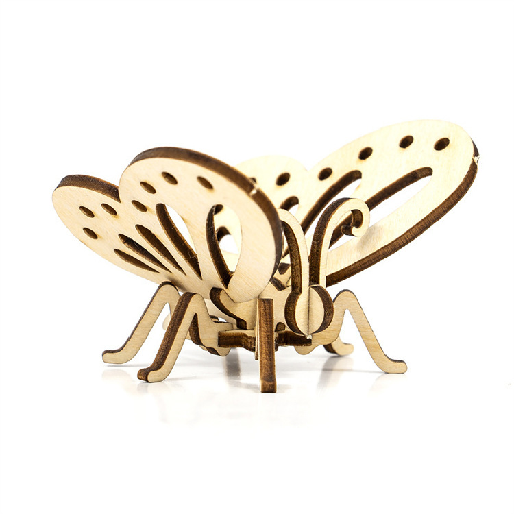 儿童diy木质拼图玩具 木制蝴蝶模型立体拼图3d拼装涂色昆虫模形