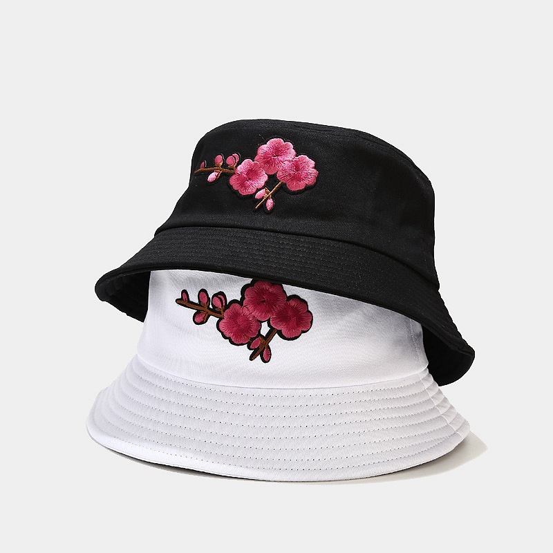 欧美新款复古花朵刺绣图案渔夫帽户外防晒遮阳盆帽女士潮流太阳帽