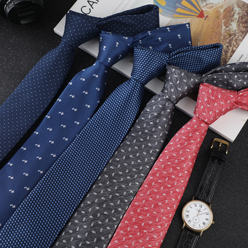 Men's Tie Business Formal Wear Jacquard Polyester 7cm Tie Wholesale in Stock Work Professional Tie Factory Direct Supply