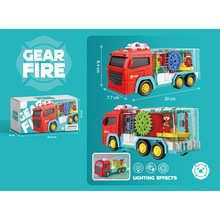 新款电动万向透明炫彩齿轮消防车灯光音乐儿童电动玩具消防车