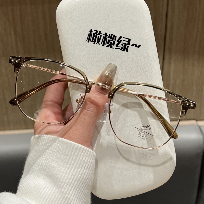 2024新款眉毛半框防蓝光眼镜高级时尚金属方框近视成品眼镜框架女
