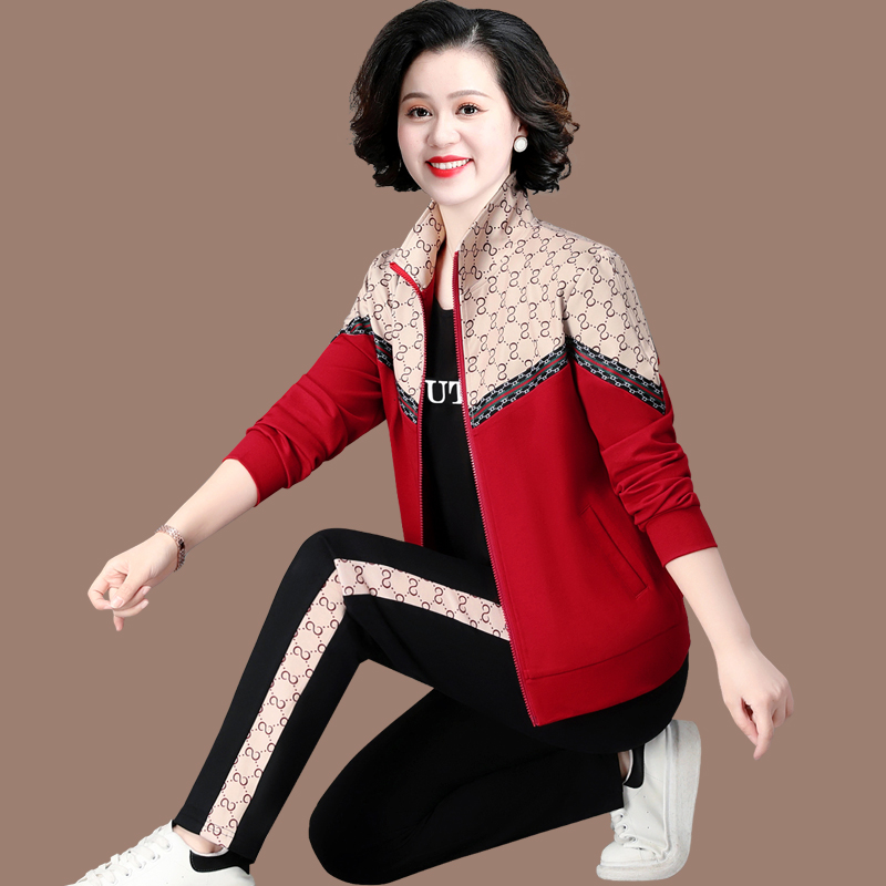 中老年运动服套装女春秋2023新款中年人洋气休闲卫衣妈妈春装外套
