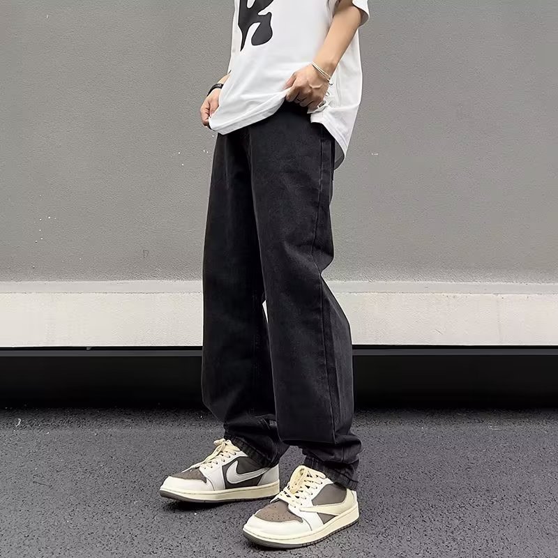 American High Street Vibe Retro Worn Looking Washed-out Loose Straight Wide Leg Trendy Brand Long Pants Men's Jeans