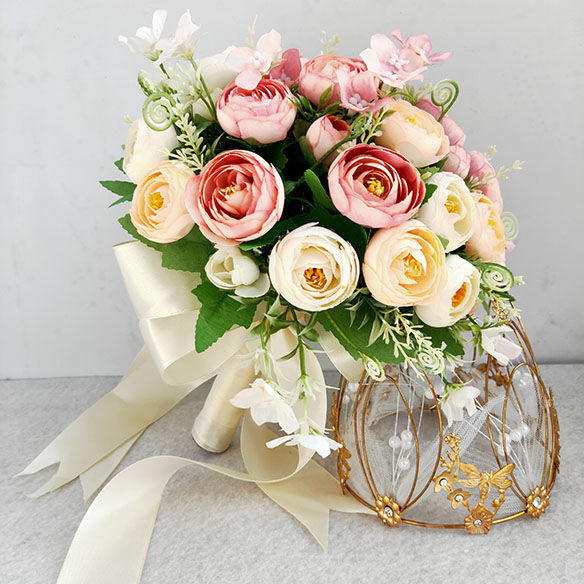 新娘手捧花结婚森系小清新欧式田园玫瑰花球仿真花束婚礼婚纱摄影