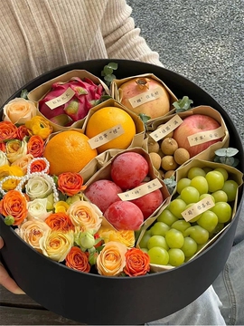 花中情 大号亚克力圆形礼盒插花鲜花包装水果透明花盒diy花艺材料