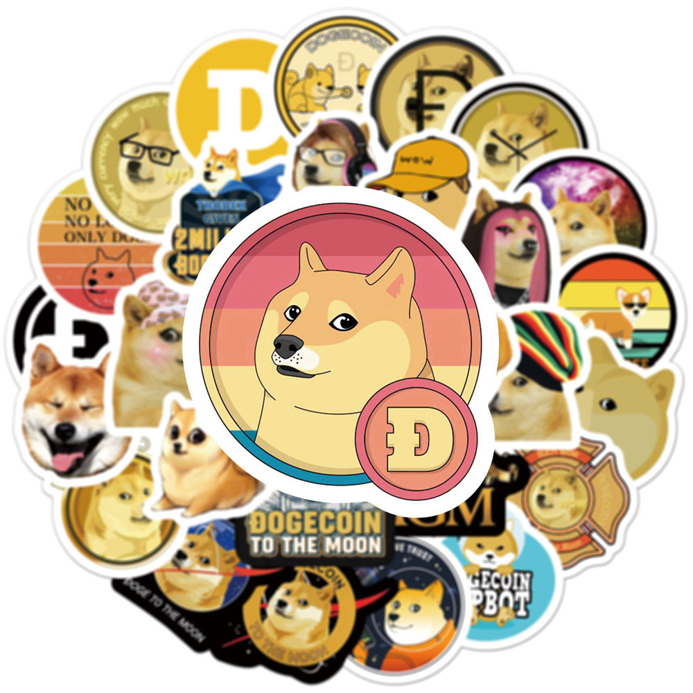 50张新款dogecoin狗币涂鸦贴纸行李箱车贴电脑保温杯吉他pvc贴纸