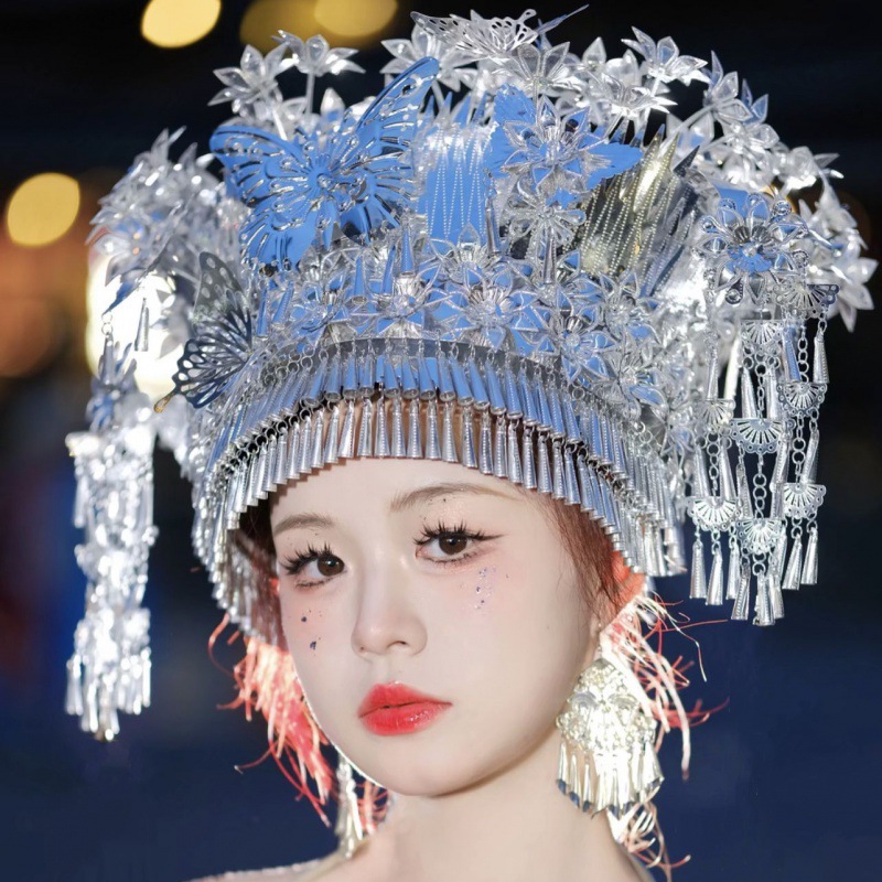 新款少数民族苗族银饰帽子贵州广西云南苗族特色帽子民族头饰饰品