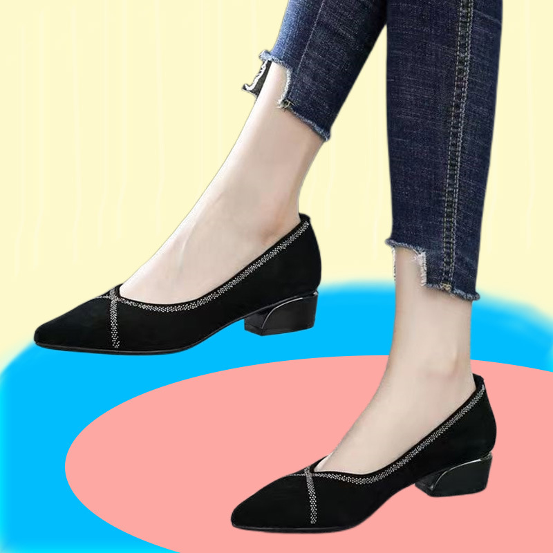 Physical Video Breathable Mesh Shoes Women's Thick Heel Flat Women's Shoes Suede Comfortable Leather Work Shoes Casual Shoes