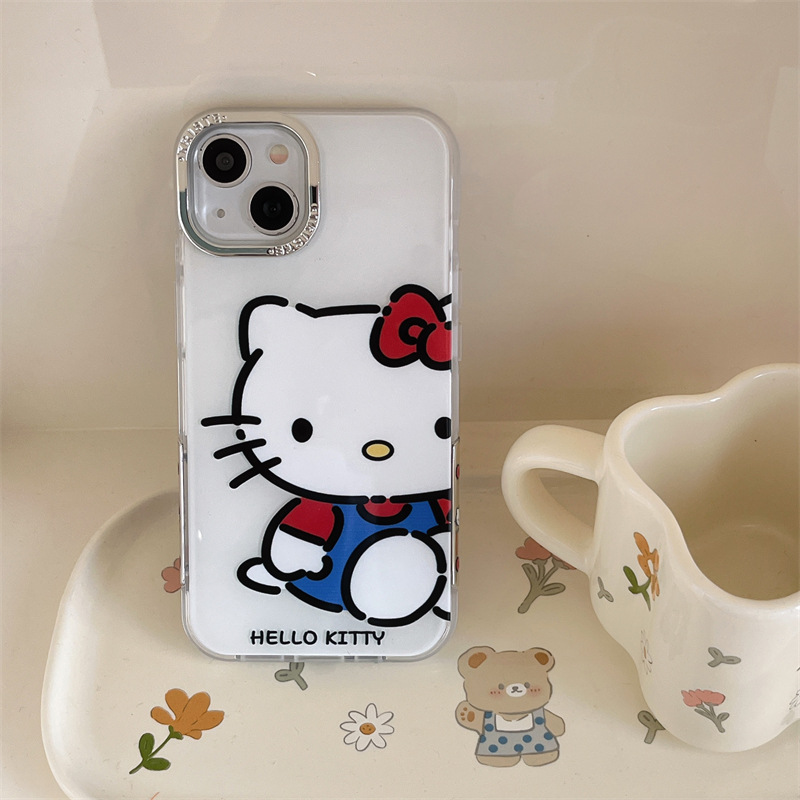 坐着kt猫iphone13pro适用苹果14pro手机壳15promax简约12pm卡通女