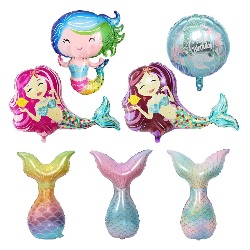 Mermaid Cartoon Aluminum Balloon Fish Tail Children's Birthday Party Scene Decoration Banquet Background Layout