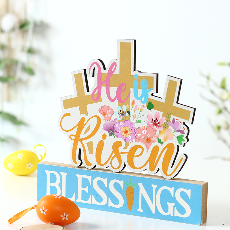 Cross-Border New Easter Decorations Spring Wooden Rabbit Egg Crafts Decoration Party Decorations