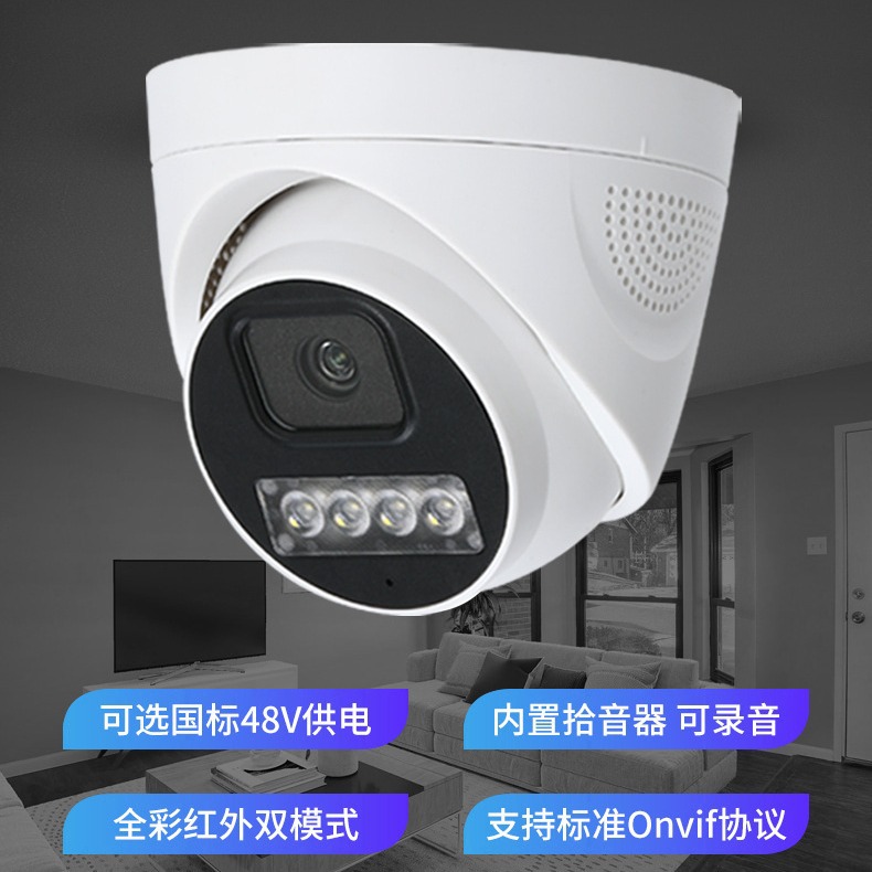 雄迈400/500/800万双光夜视全彩室内半球POE网络监控摄像头带拾音