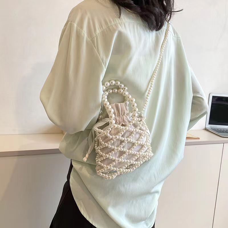 Summer Vintage Knot Beaded Girl Heart Pearl Bag French Personality Hollow out Fashion Women's Bag Shoulder Crossbody Bag women bag