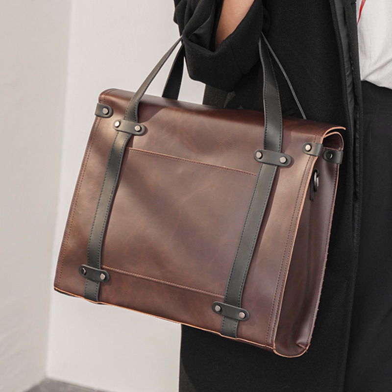 New Men's Retro Large Capacity Handbag Casual Business Briefcase Men's Shoulder Bag Crossbody Computer Bag Men