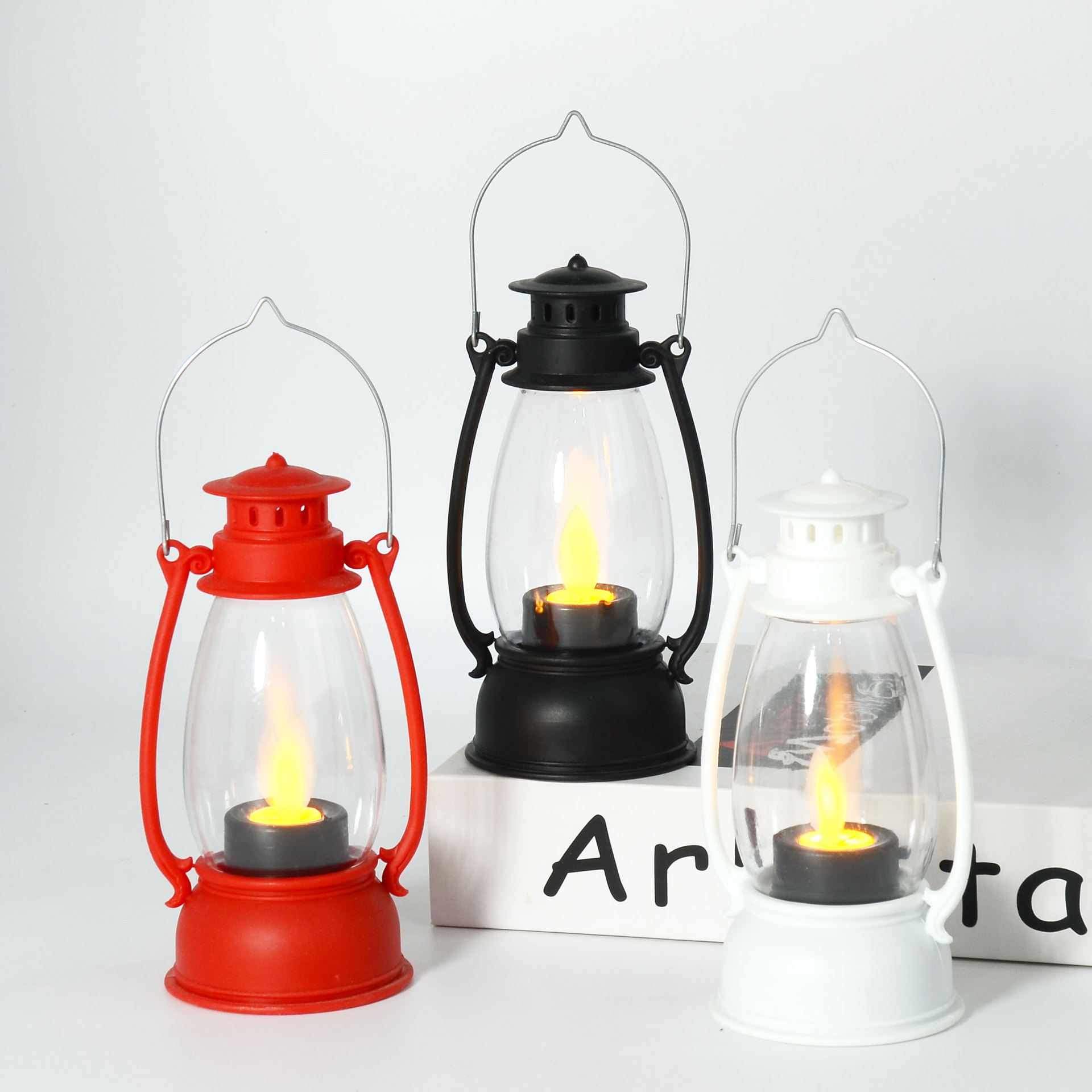 Oil Electric Candle Lamp Portable Small Night Plastic Storm Lantern 