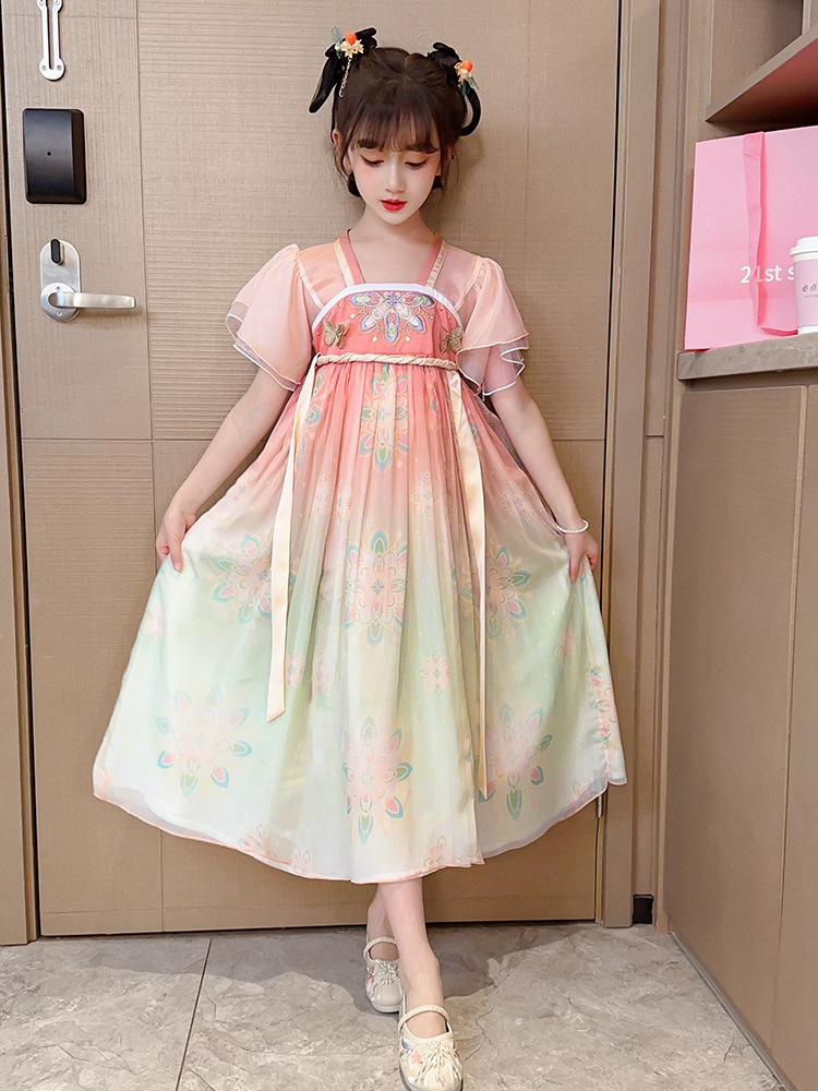 汉服女童夏款连衣裙2023新款儿童装风超仙公主裙古风唐装裙子