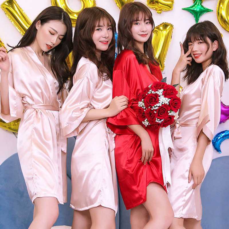 伴娘晨袍春秋新娘晨袍婚礼伴娘团冰丝绸睡袍睡衣趴女士结婚伴娘服