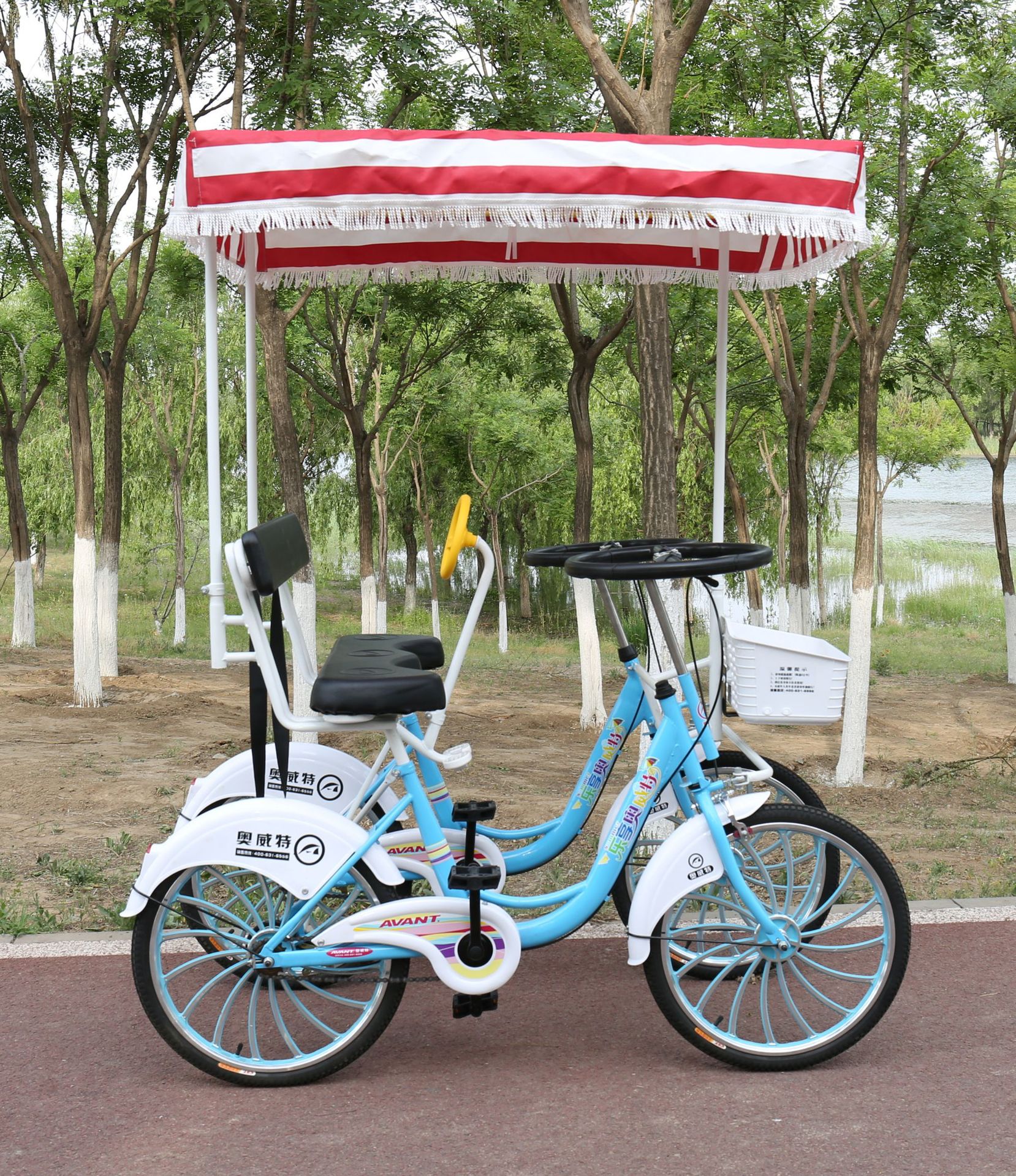 奥威特三人车联排双人车旅游景区车共享自行车观光脚踏车四轮自行