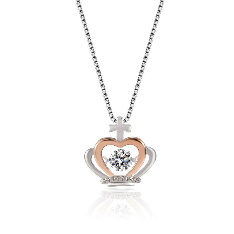 Europe and America Cross Border Supply Crown Smart Pendant Sterling Silver Crown Love Necklace Female S925 Pendant Female Pulsatile Heart