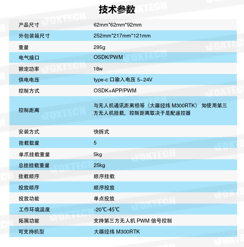 无人机五段投放器抛投空投装置兼容大疆经纬m300rtk及pwm控制应用
