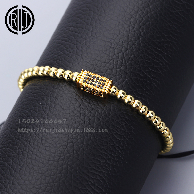 欧美夸张微镶锆石手链 4mm钢珠可调节编织手串男女情侣饰品批发