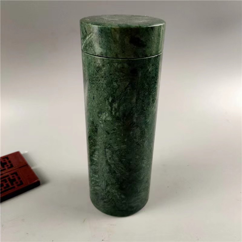 玉石保温杯厂家直销 药王石黑墨玉茶杯 蓝田玉茶具墨绿玉玉石水杯