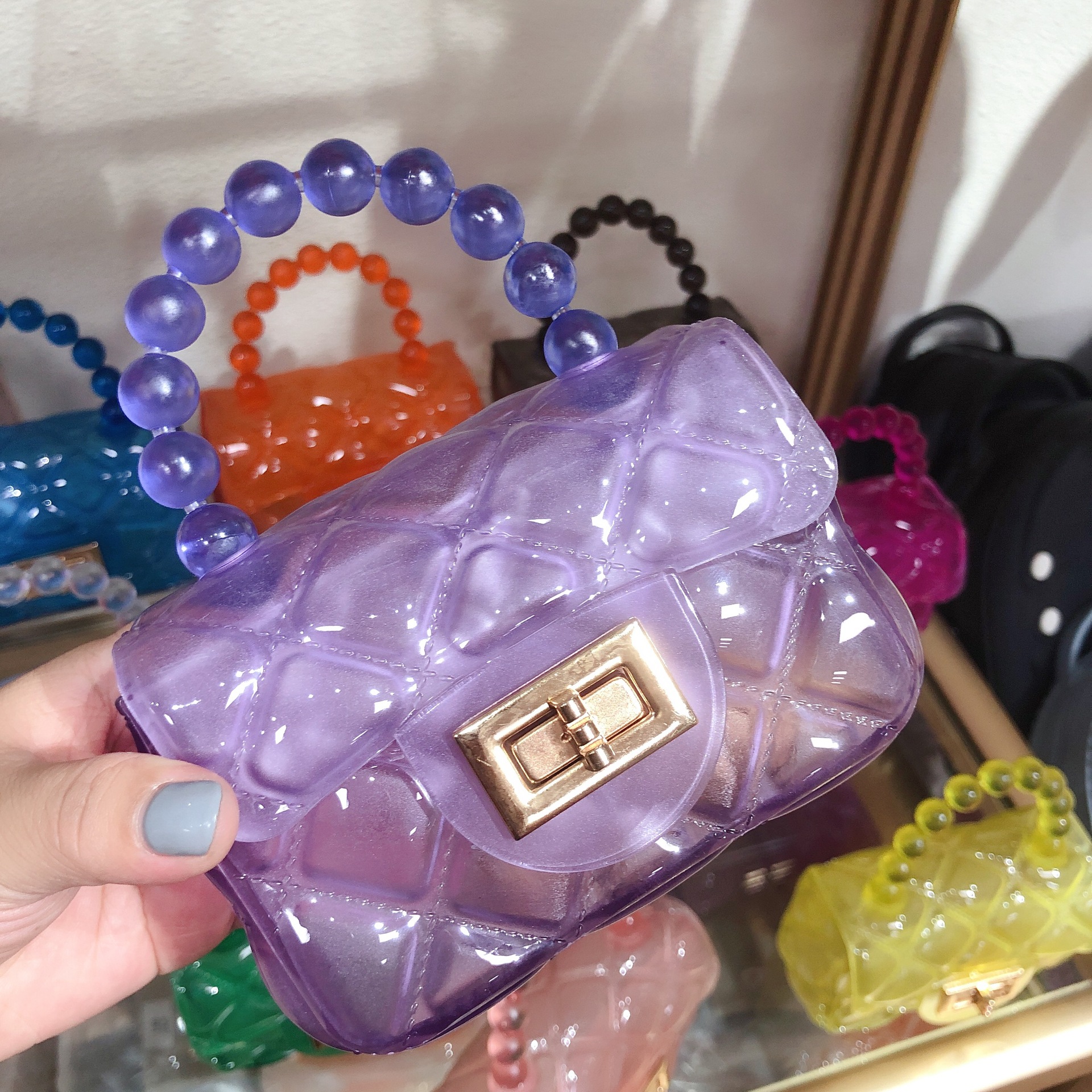 2024 New Korean Style Fashionable Chic Chanel-Style Bag All-Match Diamond Chain Transparent Jelly Pack Pearl Messenger Bag