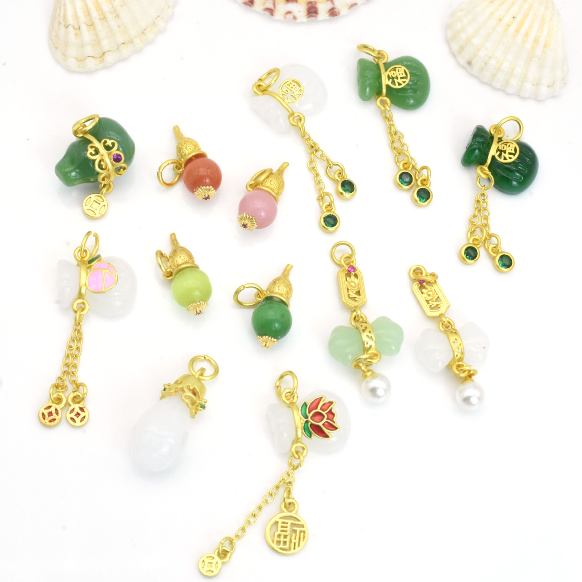 Ancient Style Mosaic Jade Pendant Gourd Lucky Bag Pendant Diy Ornament Bracelet Necklace Pendant Accessories Ornaments Wholesale