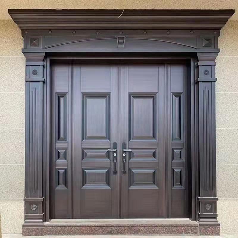 农村别墅大门双开进户大门别墅庭院锌铁合金对开入户大门仿铜大门
