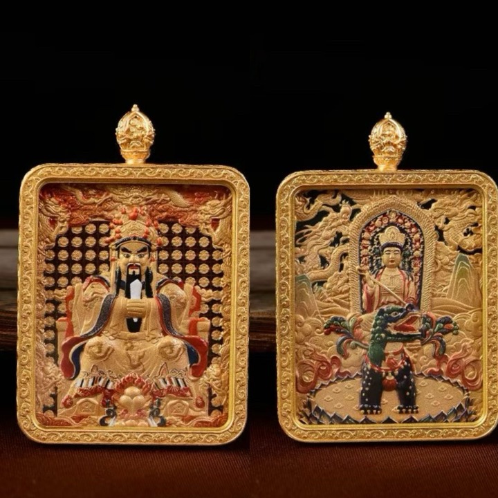 Tibetan-Style Thangka Five-Master Pendant Double-Sided Manshu Bodhisattva Pendant Five Gods of Wealth Thangka Three-Dimensional Gift Rope