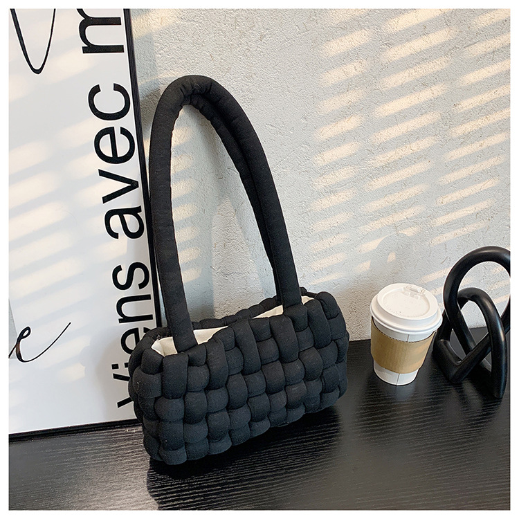 New Homemade Mesh Bag Black and White Chessboard Grid Handbags Thick Ice Island Line Handicraft DIY Material Woven Bag Tide