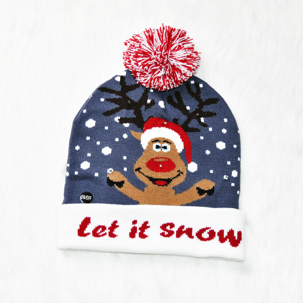 New Adult and Children Christmas Hat Colorful Luminous Knitted High-End Flanging Christmas Hat Christmas Hat