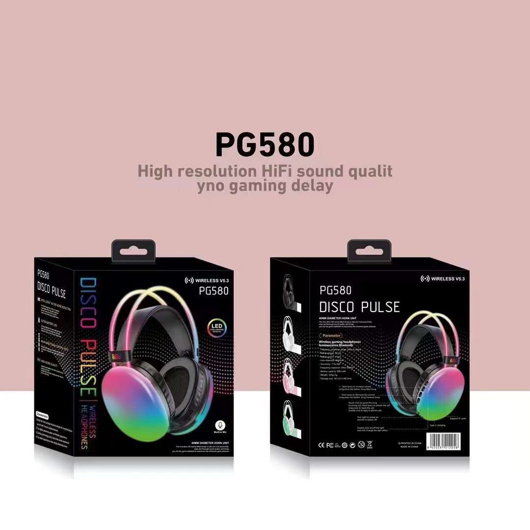 Cross-Border New Pg580 Headset Bluetooth Headset Rgb Colorful Light 800 MA Large Capacity Long Endurance Headset