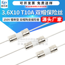 3.6x10mm双帽陶瓷保险丝管250V T10A 慢断带引线脚电源熔断保护器