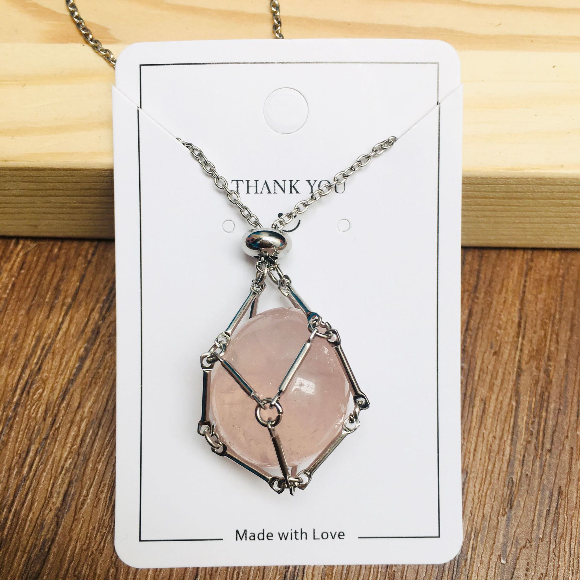 Foreign Trade Natural Crystal Stone Net Bag Metal Bamboo Necklace Braiding Pendant Adjustable Chain Net Bag Pendant Rope