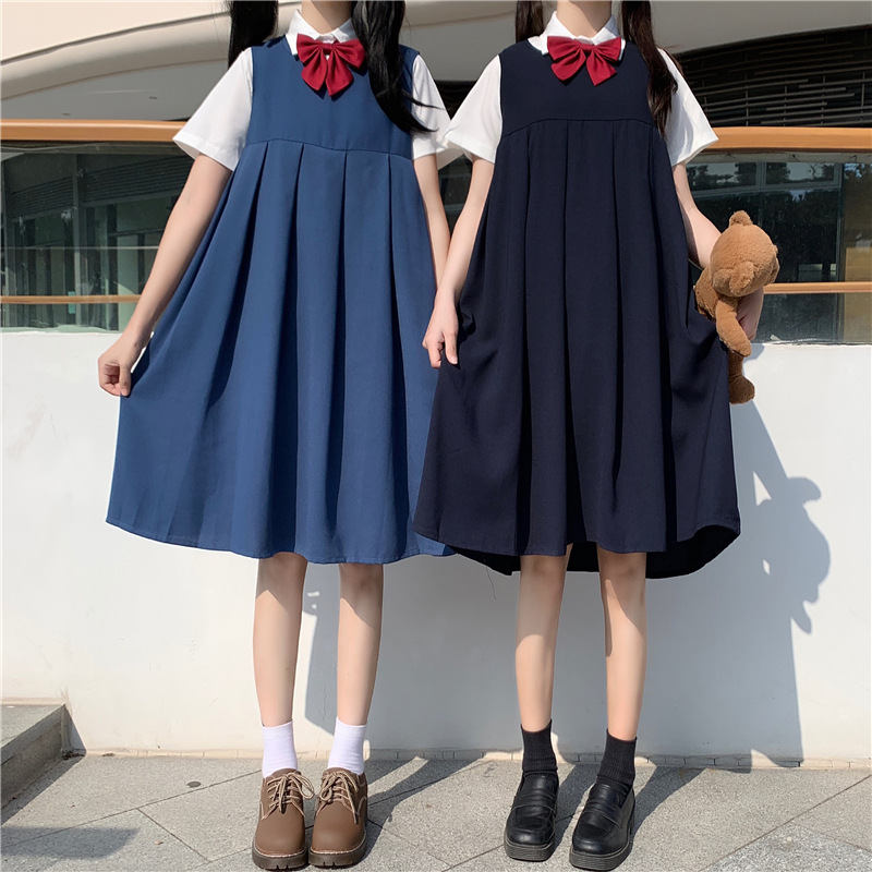 2万条2018新款jk制服高腰学生长裙百褶裙黑色藏蓝色百褶裙百褶裙现货