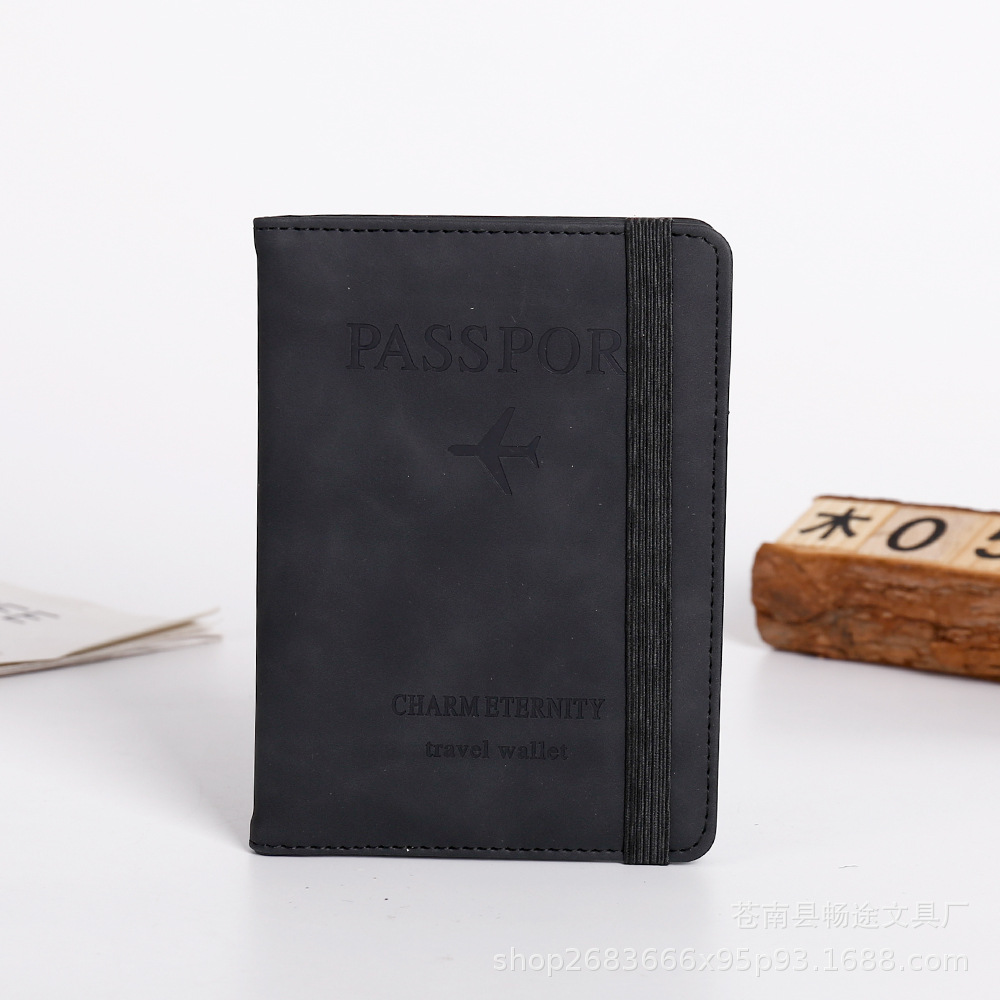 PU Leather Strap Passport Holder RFID Passport Case Protective Case Travel Abroad Wallet Card Charter Ticket Holder Printable Logo