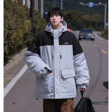 工厂直供美式拼色连帽棉服男2023年秋冬季新款面包服加厚宽松情侣