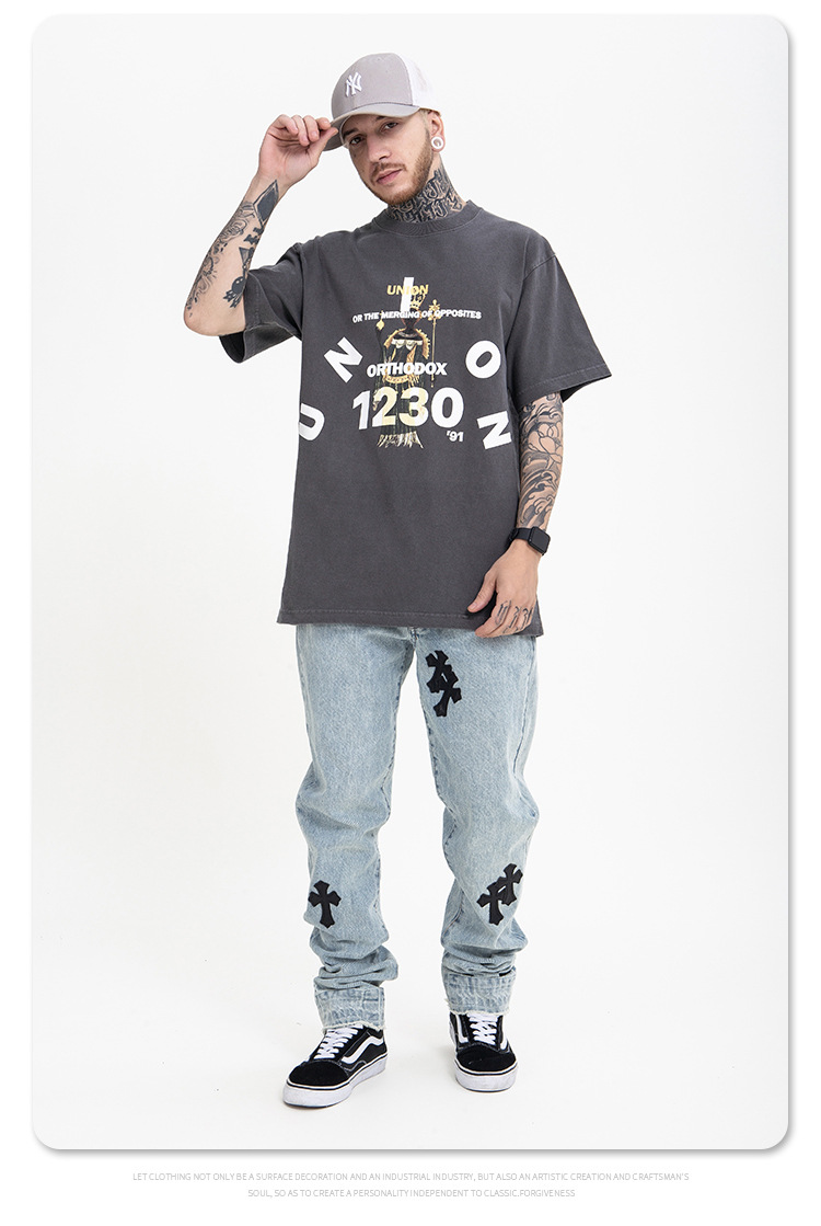 fg男装|2022春夏新品潮牌fog宗教女王vintage水洗做旧宽松短袖t恤