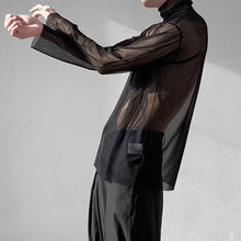 2024夏季新款叠穿百搭网纱打底衫T恤男女韩版设计感透明长袖上衣